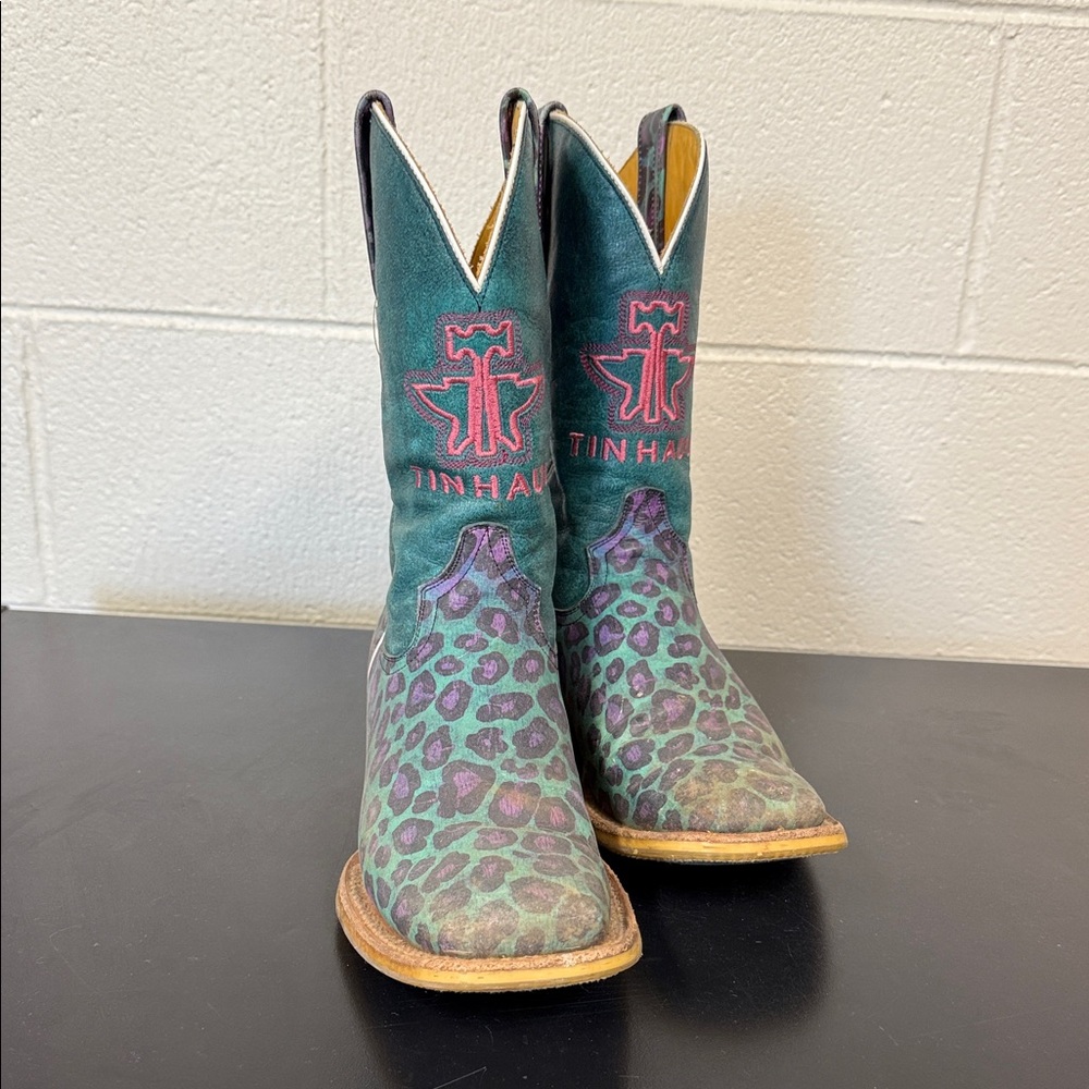 Tin Haul Teal and Violet Leopard Boots